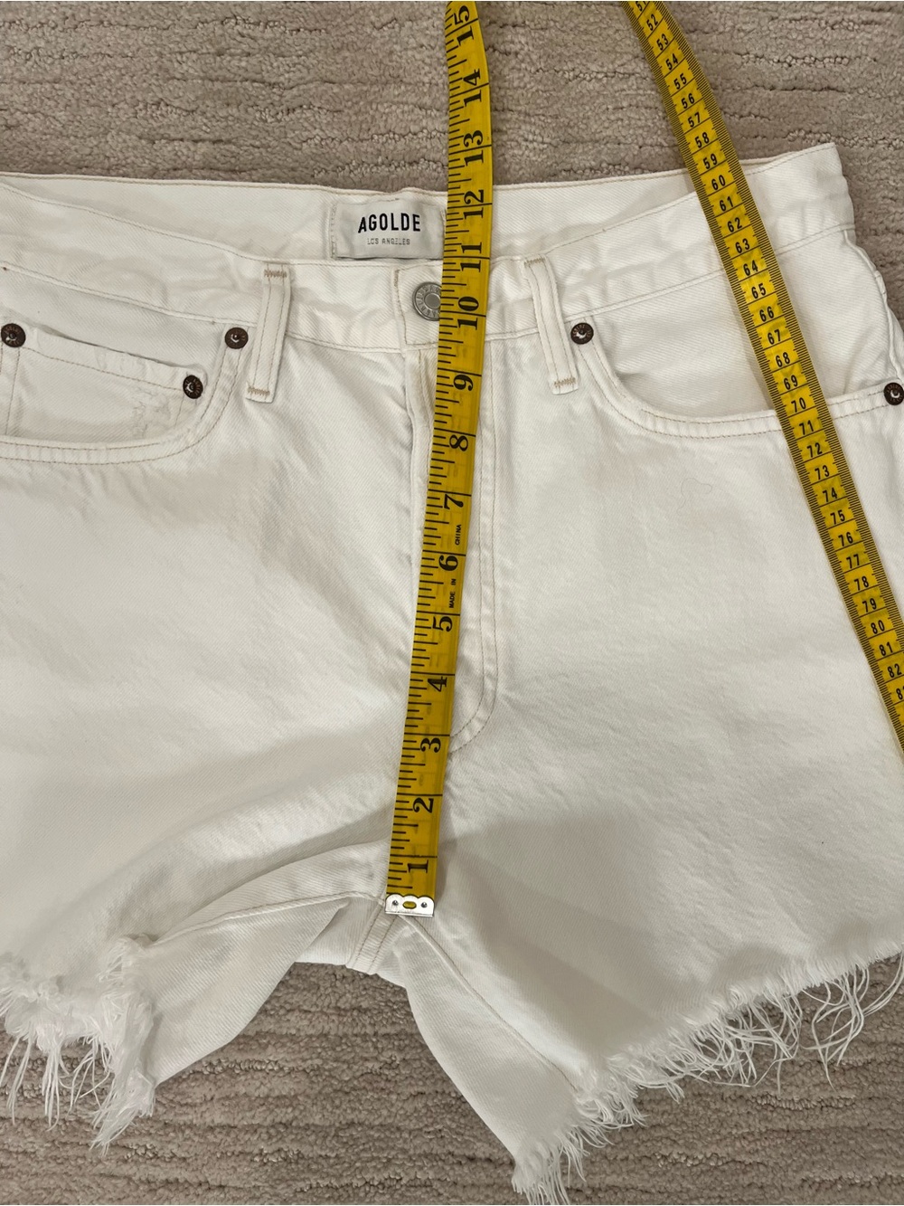 Agolde Parker Long White High-Rise Frayed Hem Jean Shorts - Picture 10 of 11